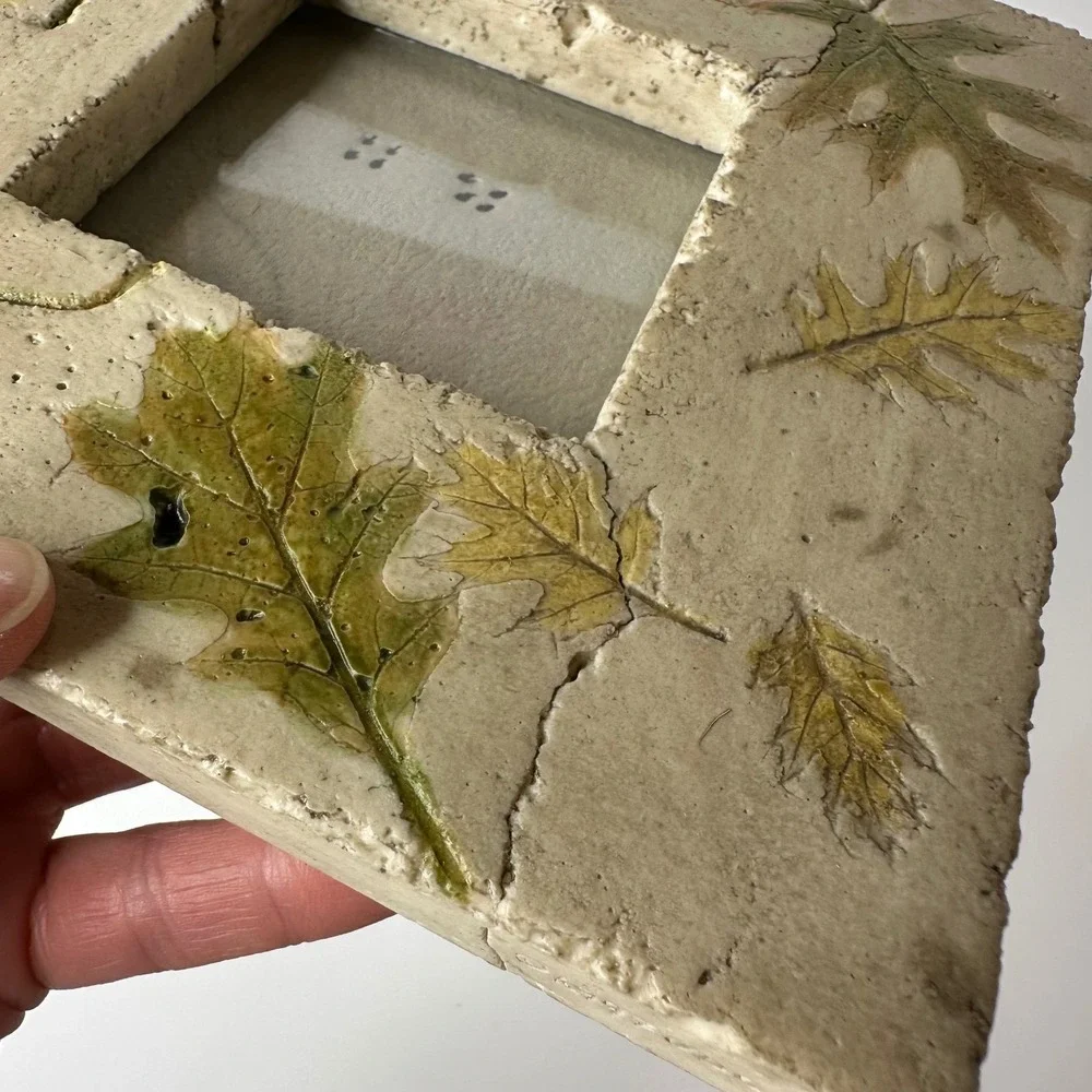 2 Picture Frames Leaf Impression & Floral Foxglove Textured Cottagecore Tabletop